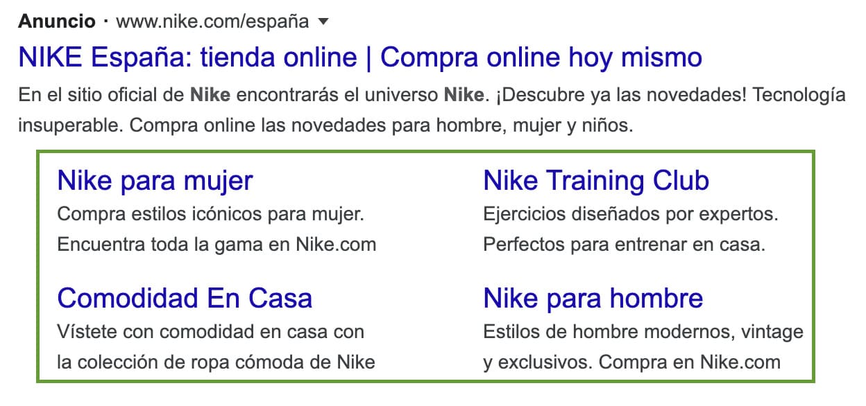 Extensiones de enlace de sitio