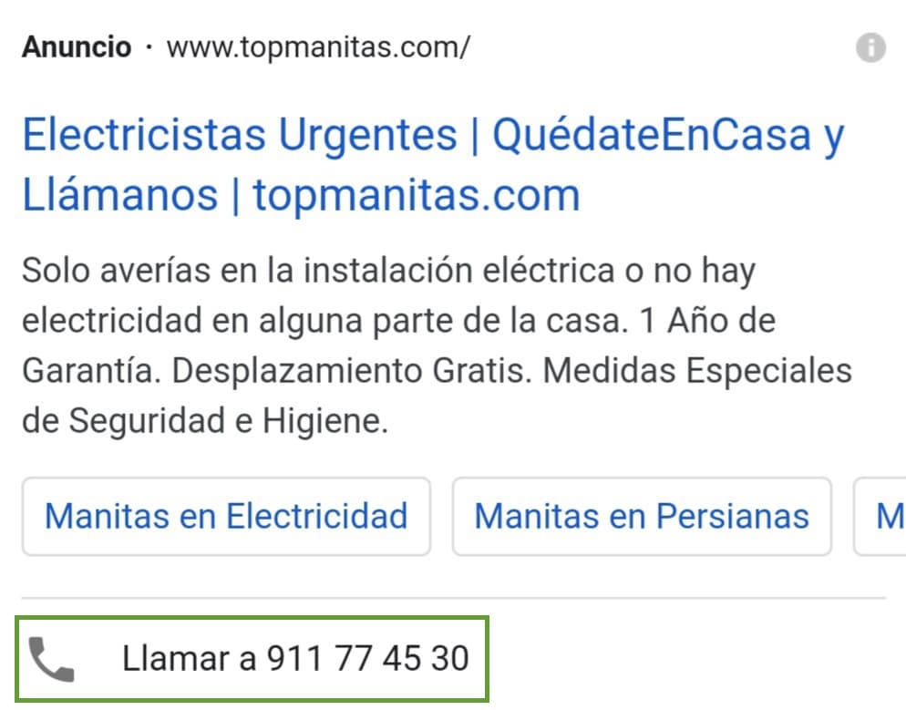 Extensiones de llamada en mobile