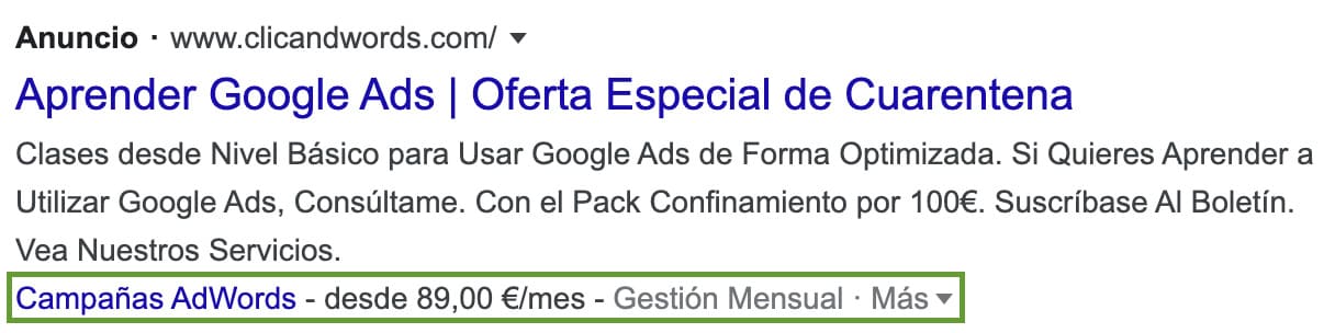 Extensiones de precio