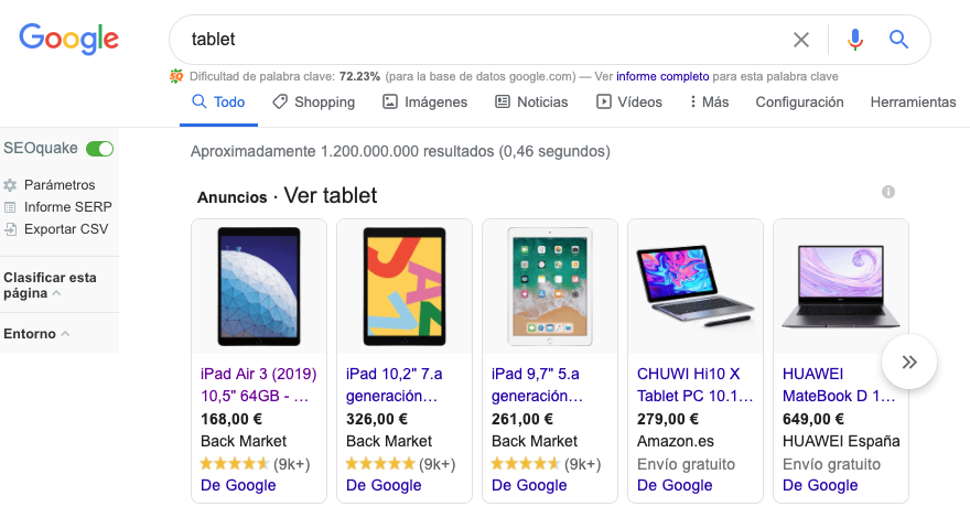 Búsqueda Google Shopping