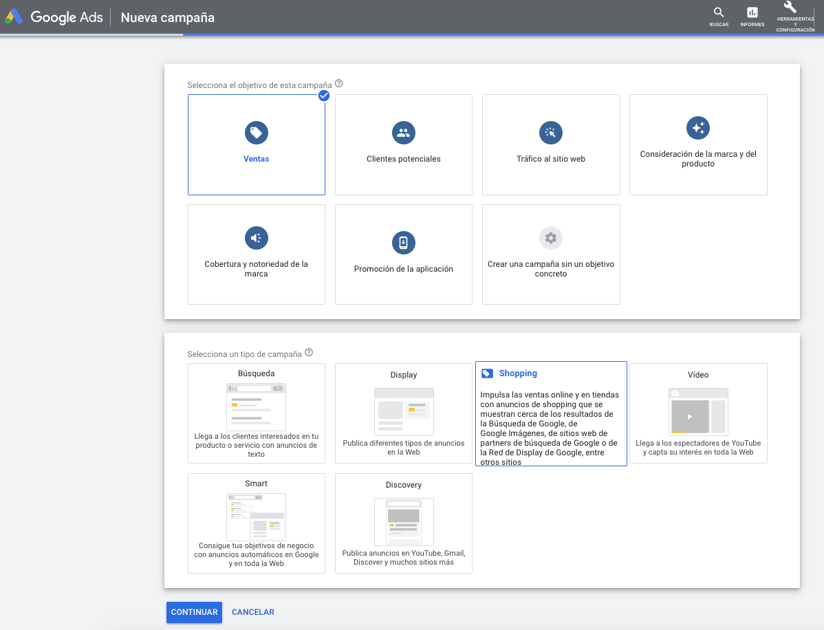 Campaña Google Shopping