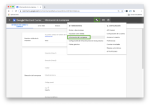 Información de empresa Google Merchant Center