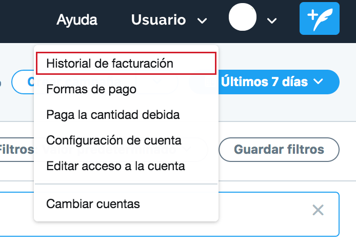 historial facturación twitter