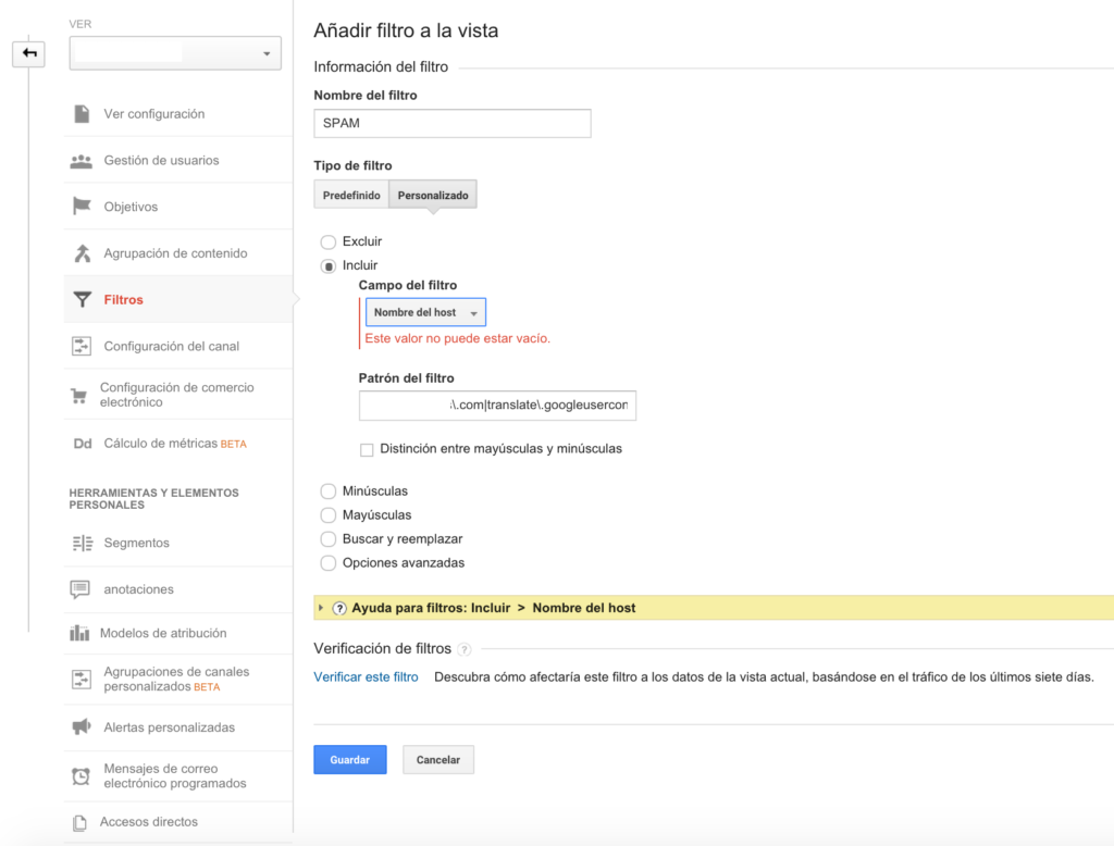 Eliminar tráfico spam en analytics