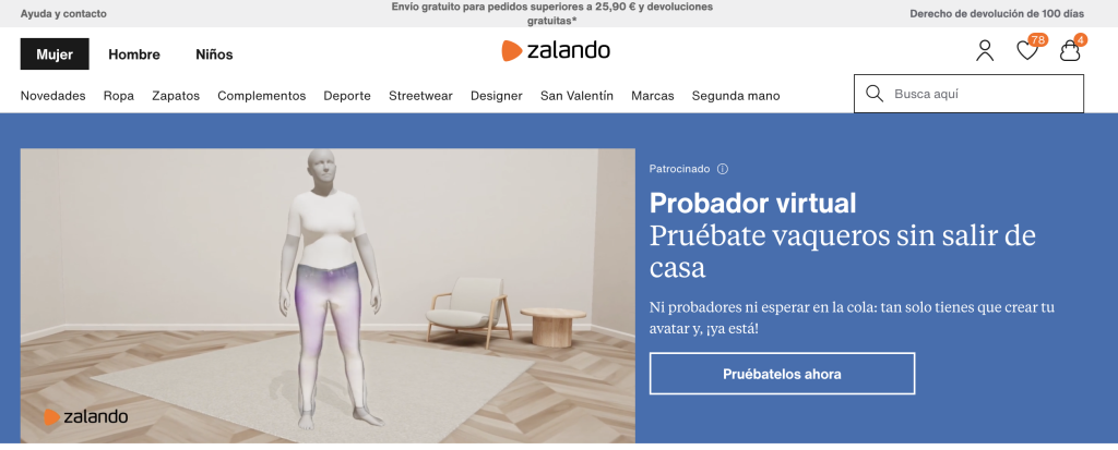 La marca de ropa Zalando es una especialista en realizar botones de llamada a la acción atractivos.