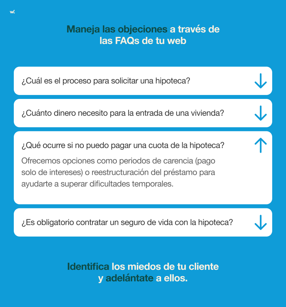Las FAQs pueden ayudarte a despejar las dudas y reducir los miedos de los clientes. 