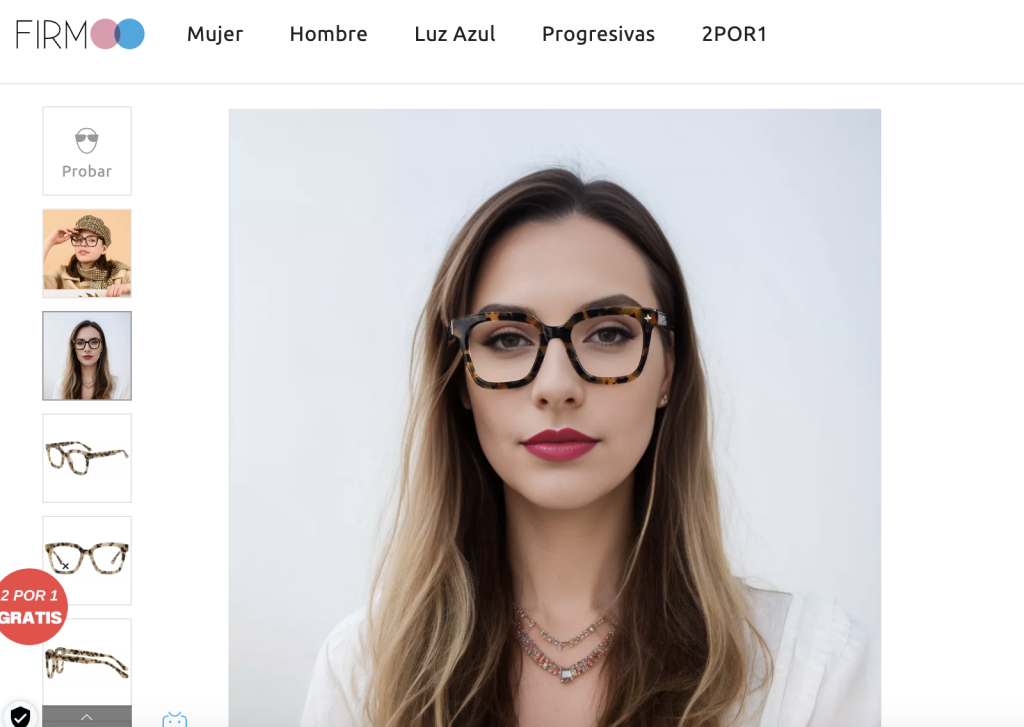 En Firmoo dan la posibilidad a sus clientes de probar las gafas de manera virtual.