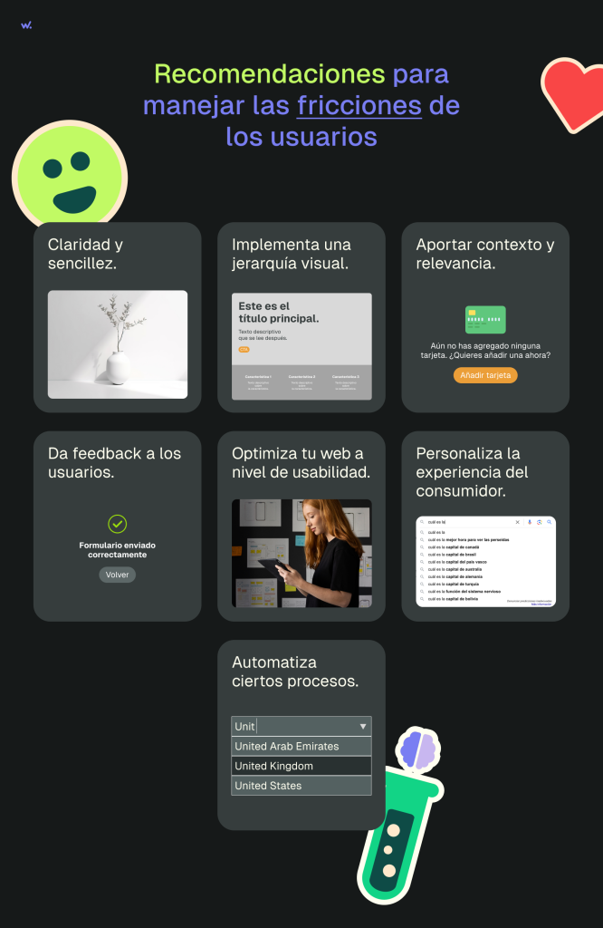 Recomendaciones para reducir las fricciones de los usuarios.