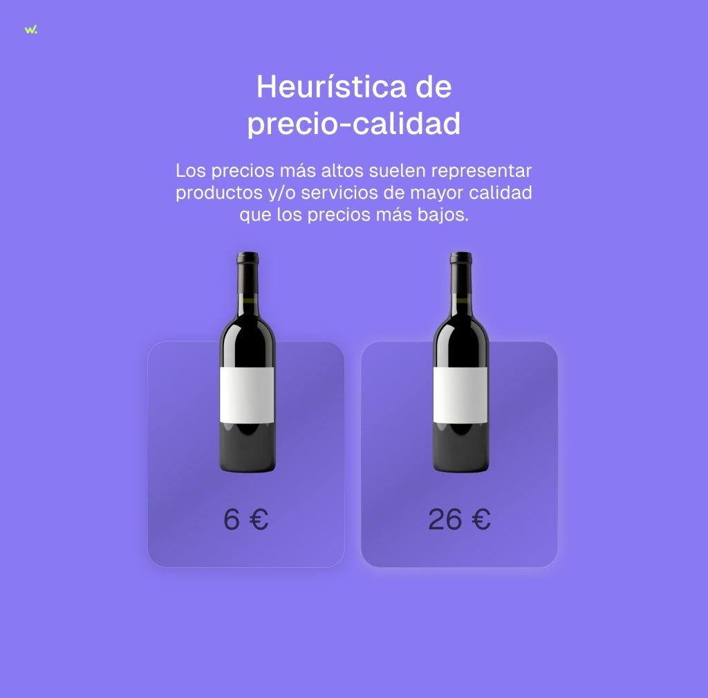 Heurística de precio-calidad: los precios más altos suelen representar productos y/o servicios de mayor calidad que los precios más bajos.